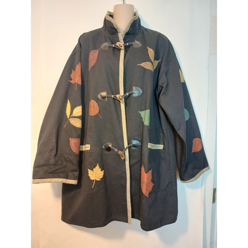 Vintage Hand Painted Art To Wear Black Cotton Jacket Toggle Gloria Artiguez D143 - Picture 9 of 10